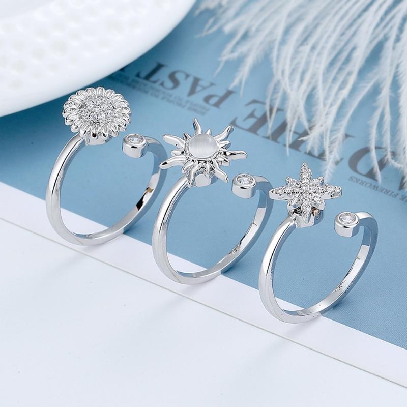 Anti Stress Anxiety Fidget Expandable Ring Rotating Gift Six-pointed Star Daisy for Sun Flower for Women Personality Jew