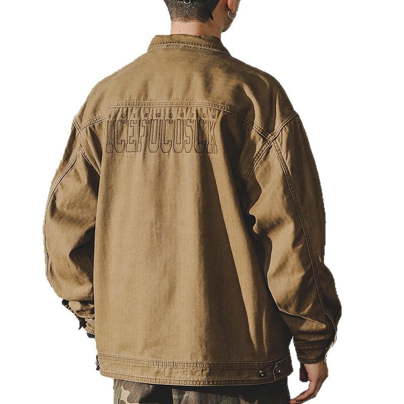 Men's Autumn Loose Fit Cotton Workwear Jacket - Trendy, Multi-Pocket, Plus Size, Casual Lapel Top