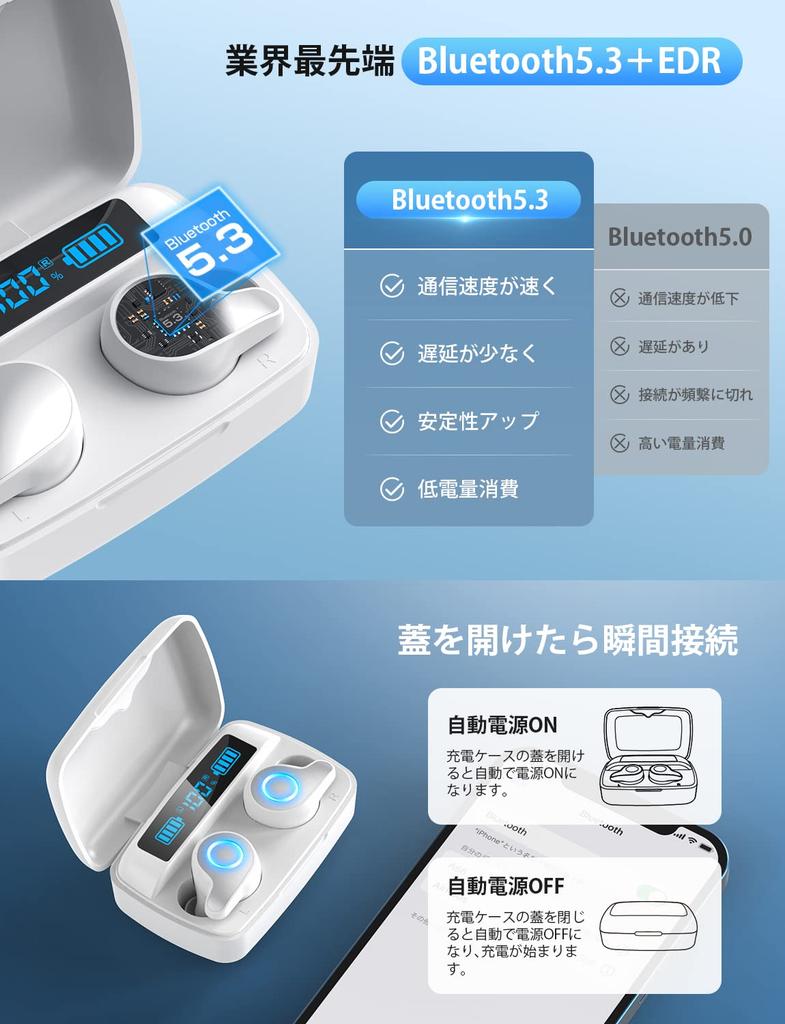 wireless earphones with instant connection when you open the Bluetooth sound charging 8 hours of automatic LED display with remaining battery touch