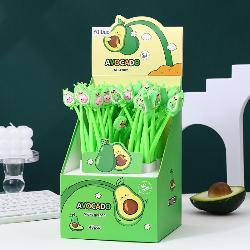 

Back to school season 48pcs 0.7mm soft glue avocado shake neutral pen cartoon fruit shape shake pen black signature pen gift pen A-Random style 36pcs