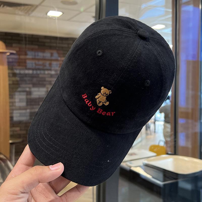 Cute cartoon bear embroidered baseball cap female summer versatile sunshade big head circumference showing face small peaked cap