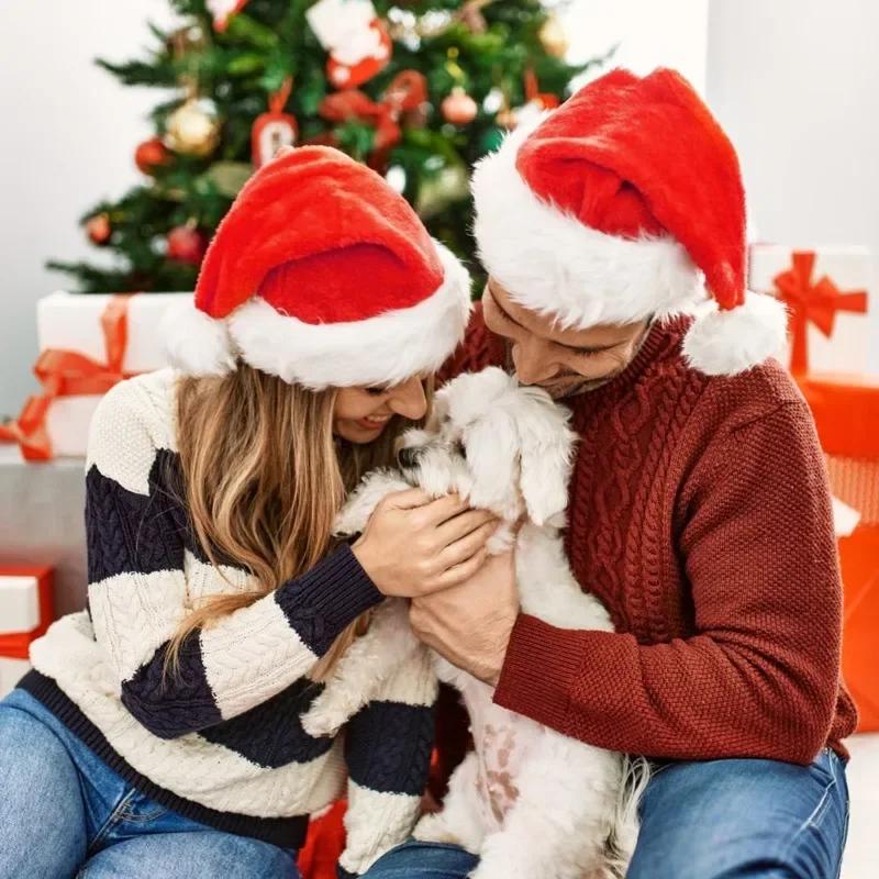 10/1PCS Winter Thickened Christmas Hats for Adults Kids Soft Velvet Plush Santa Claus Caps New Year Party Home Decor Supplies
