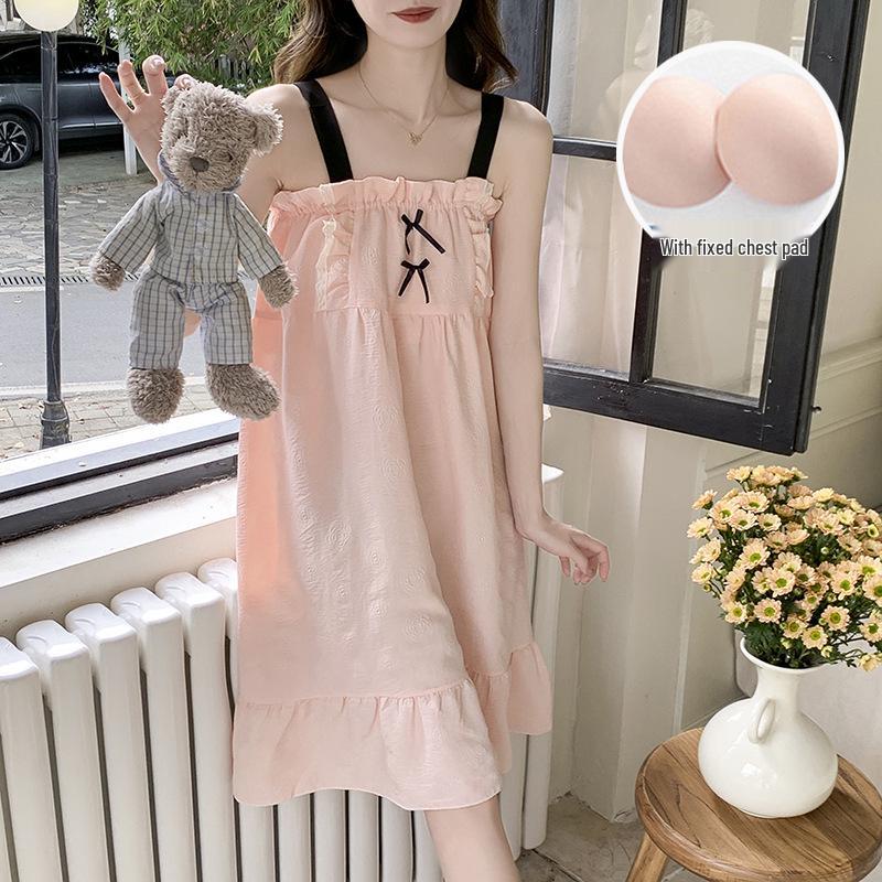 Women's Princess Style Cloud Cotton Nightgown with Bra Pads - Summer 2026 Collection