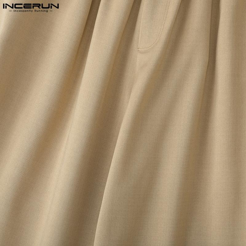 INCERUN Men High Elastic Waist Ruffled Casual Loose Long Trousers Pants With Pockets