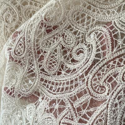 130cm Wide French Lace Cloth Apricot Cotton Floral Embroidered Lace Mesh Dress Wedding Dress Decorative DIY Sewing Fabric