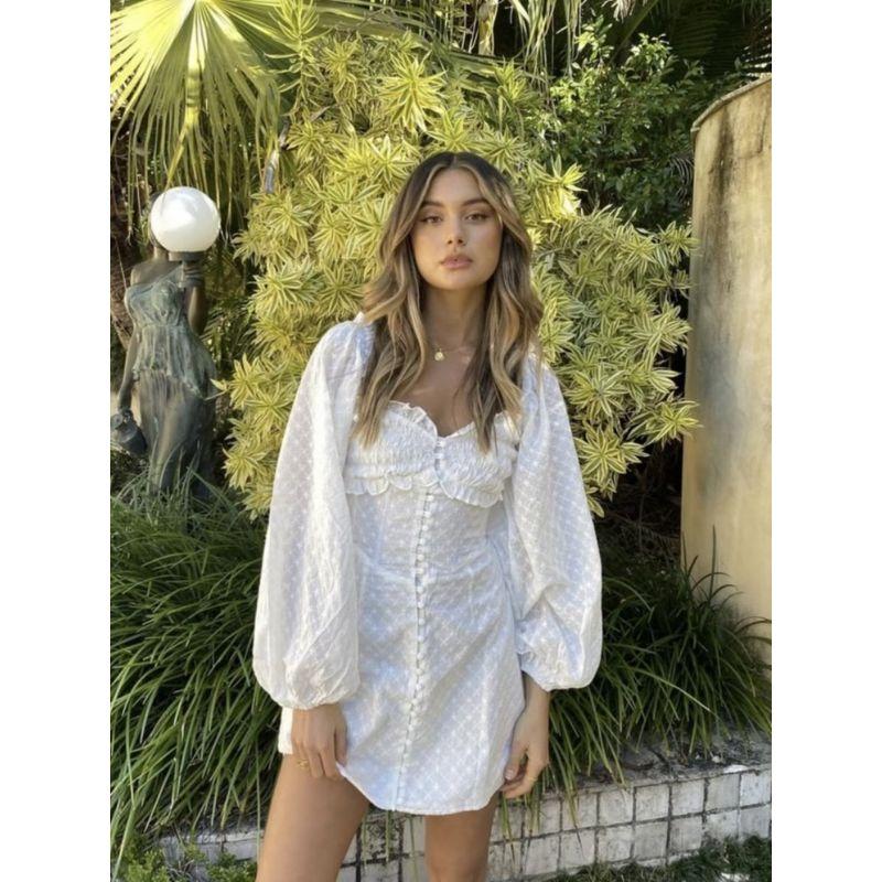 off-Shoulder Retro Temperament Square Collar Lace Dress Breasted