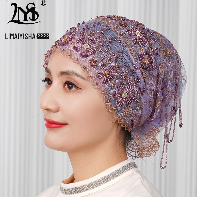 Handmade Tassel Headscarf Hat: Hui Muslim Hair Cover Lace Veil