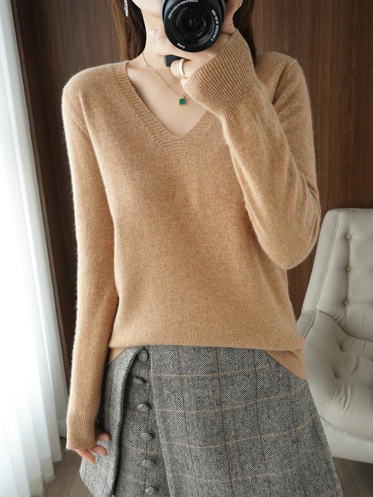 Korean Style Plus Size Women's Red Knit Sweater - Autumn Long Sleeve Base Layer