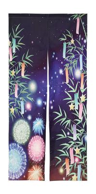 Tanabata Summer Noren Curtain with Bamboo and Tanzaku Milky and Starry Sky Long Length Japanese Modern Tension Rod Room Interior Privacy Screen