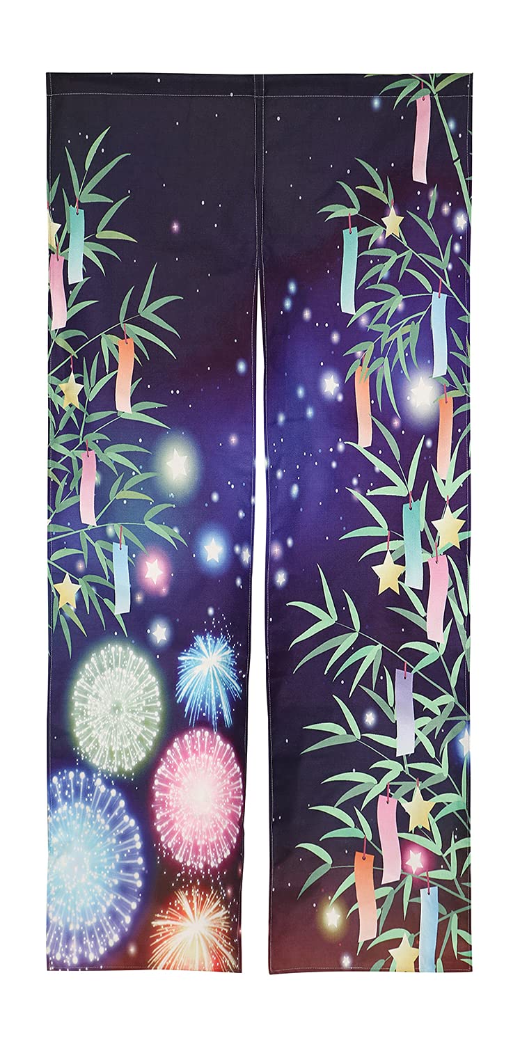 

Tanabata Summer Noren Curtain with Bamboo and Tanzaku Milky and Starry Sky Long Length Japanese Modern Tension Rod Room Interior Privacy Screen