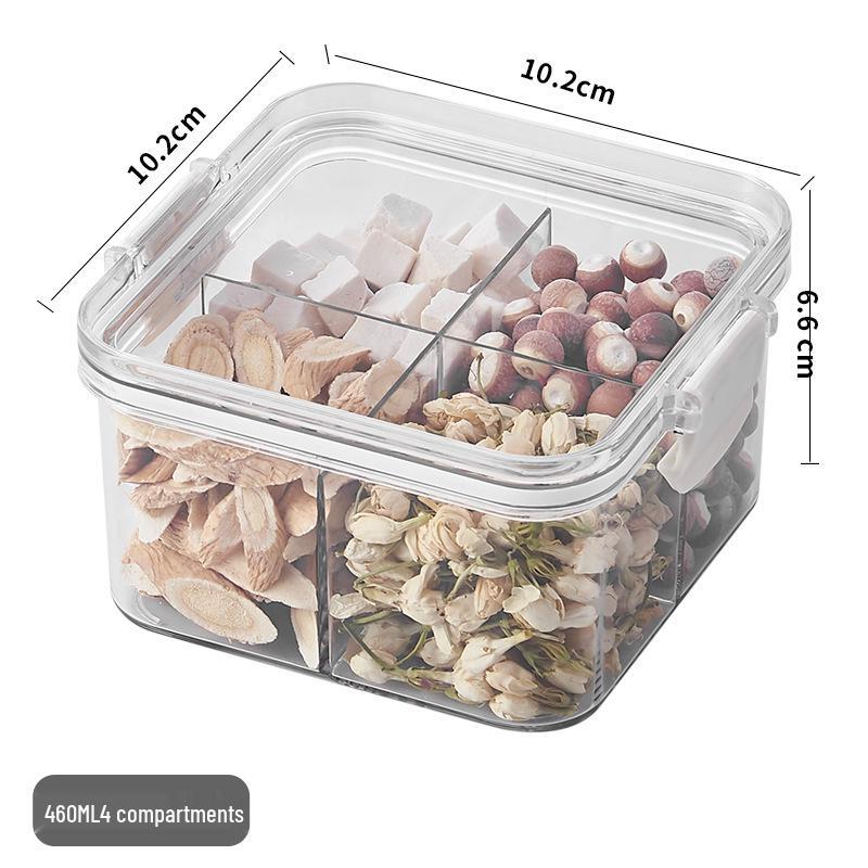 Floral Tea Box: Airtight 460ml Plastic Container with Four Compartments for Fresh, Food-Grade Storage.