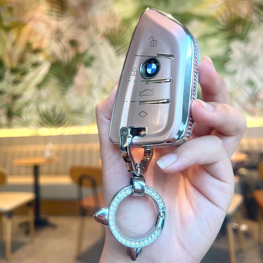 BMW Key Case: Compatible with X1, X2, X3, X4, X5, New 1 Series, 3 Series, 5 Series. Blade Style Shell with Women's Buckle Bag.