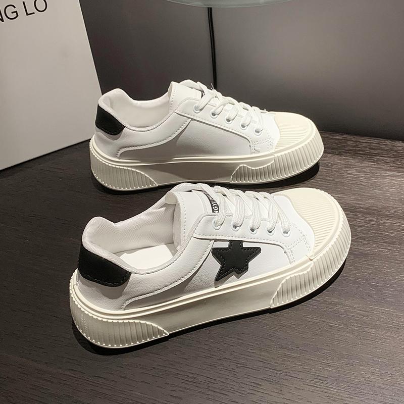 

Белые массивные женские кроссовки 2024, весенняя спортивная обувь, кроссовки на платформе, женские модные повседневные туфли из искусственной кожи, кроссовки со звездами 35 чёрный