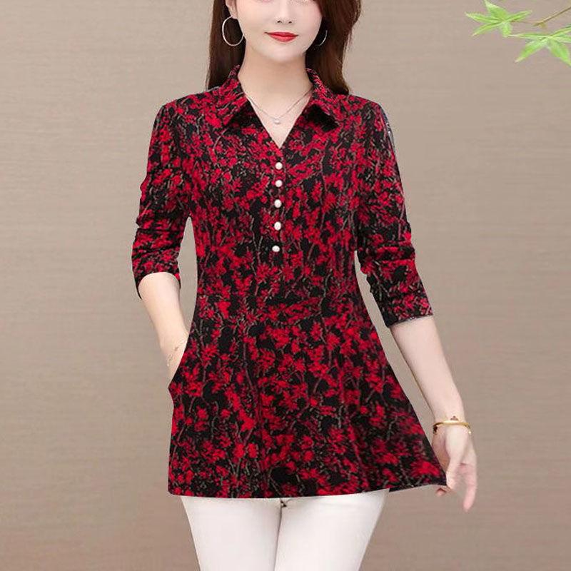 Lässiges Hemd mit Umlegekragen und Knöpfen, Basic Damen Folk Gebrochene Blumen Herbst Vintage Pendeln Langarmbluse
