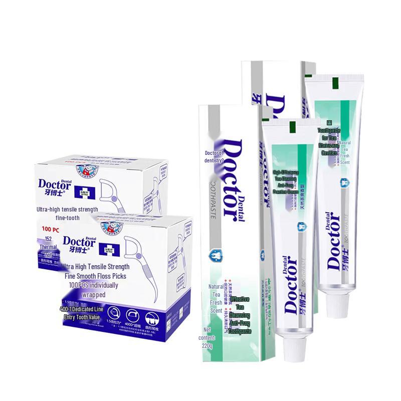 

Dr. Dental Oral Care Set: Tea Clean Toothpaste (2x220g) & Floss Sticks (200ct)