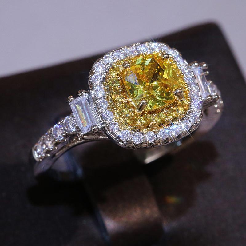Dazzling Yellow Zircon Stone Wedding Party Ring Micro Paved   CopperProposal Engagement Ring Jewelry Gifts
