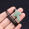 1Pc Natural Stone Cross Necklace Pendant, Crystal Agate Amethyst Gemstone Pendant Necklaces for Women Men Jewellery Easter Gifts 25x18 Mm