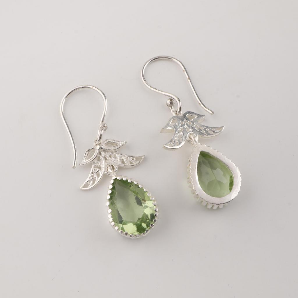 Green Amethyst Gemstone 925 Sterling Silver Jewelry Handmade Hook Earrings 1.84" CE-27-9