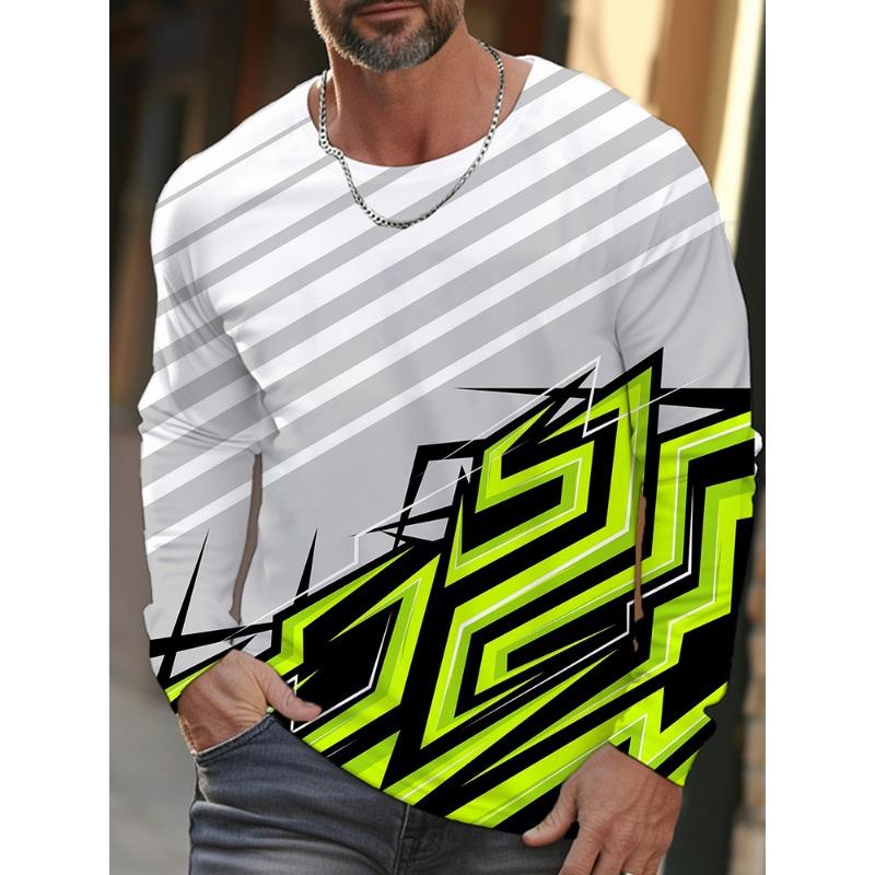 Daily Exercise Men's Training Top Street Style Men's Fashionable T-shirt 3D Printed Men's Warm Long-sleeved T-shirt For Autumn