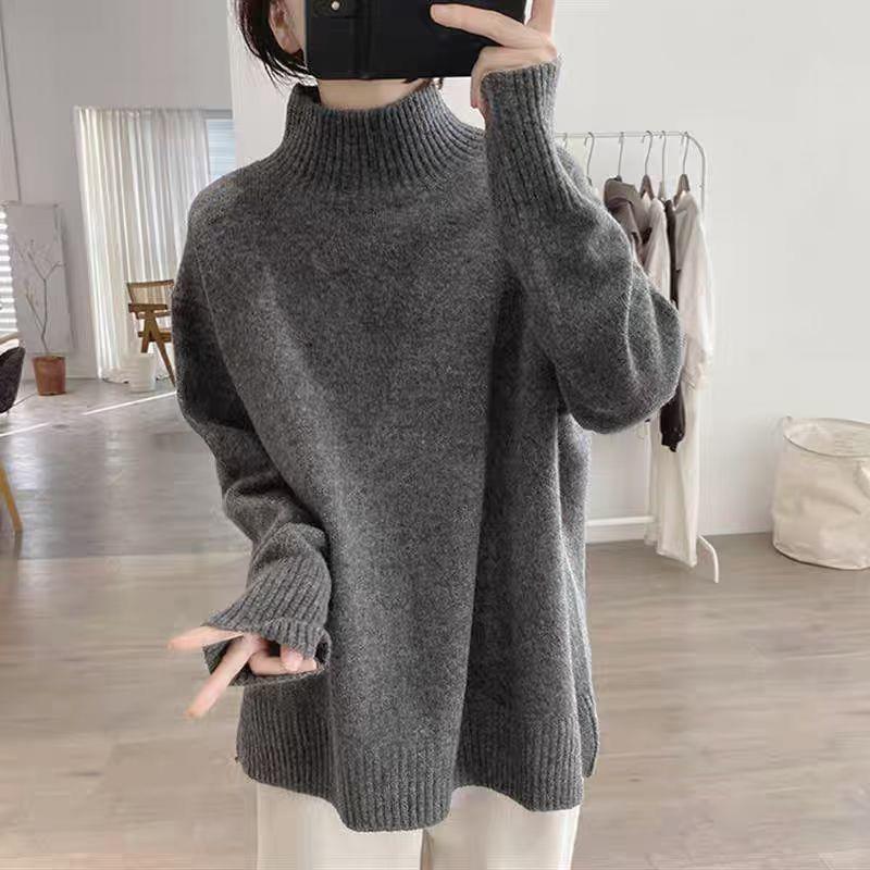 Sweater for Women Autumn Winter Thickened Warm Knitted Stretchy Long Sleeve High-neck Tops