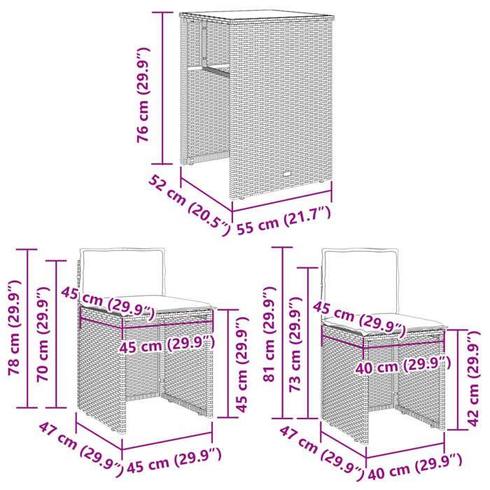 VidaXL Ensemble de bistro 3 pcs avec coussins beige résine tressée, ensemble de bistro de jardin, ensemble de balcon, 4003872