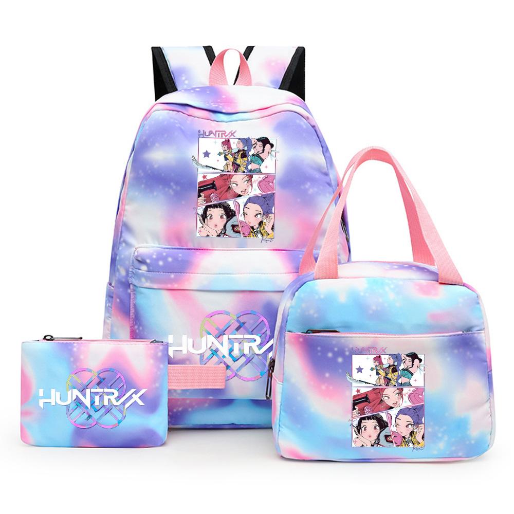 3Pcs/set Cute Cartoon Kpop Printed Backpack with Pengcil Case Lunch Bag for Teenager Girl Boy Bookbag Large Capacity Travel Bag Kid Gift Rucksak