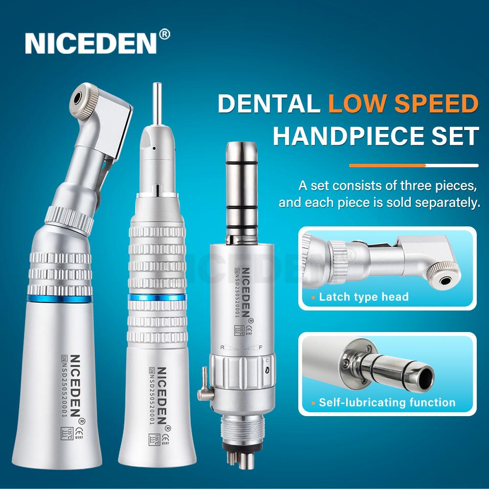 Niceden Kit Piesă de Mână Dentară de Viteză Mică Turbină cu Aer Dreaptă Contra Unghi Motor cu Aer 2/4 Orificii