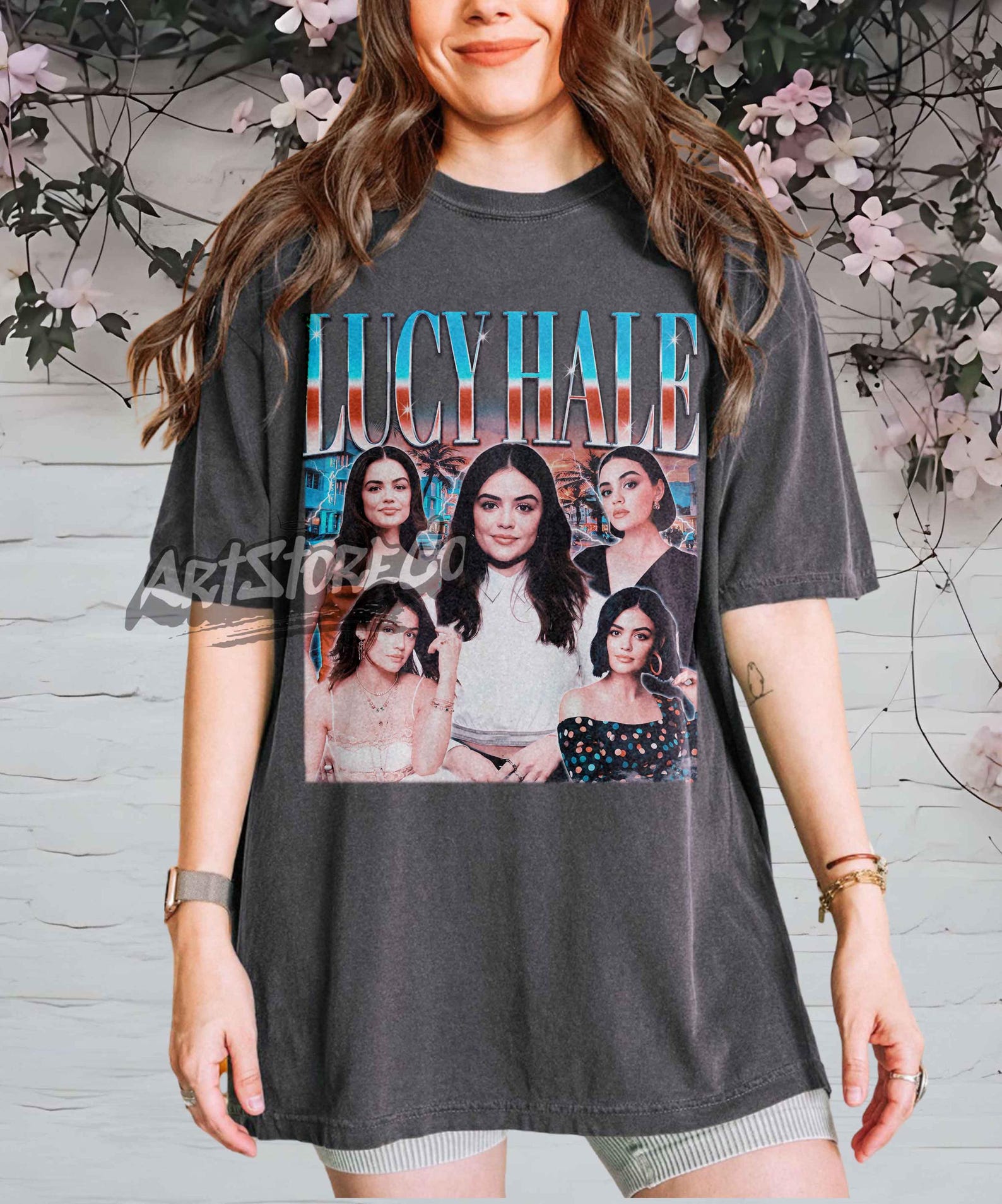 Lucy Hale Collage Graphic Tee, Retro Vintage Style Apparel L