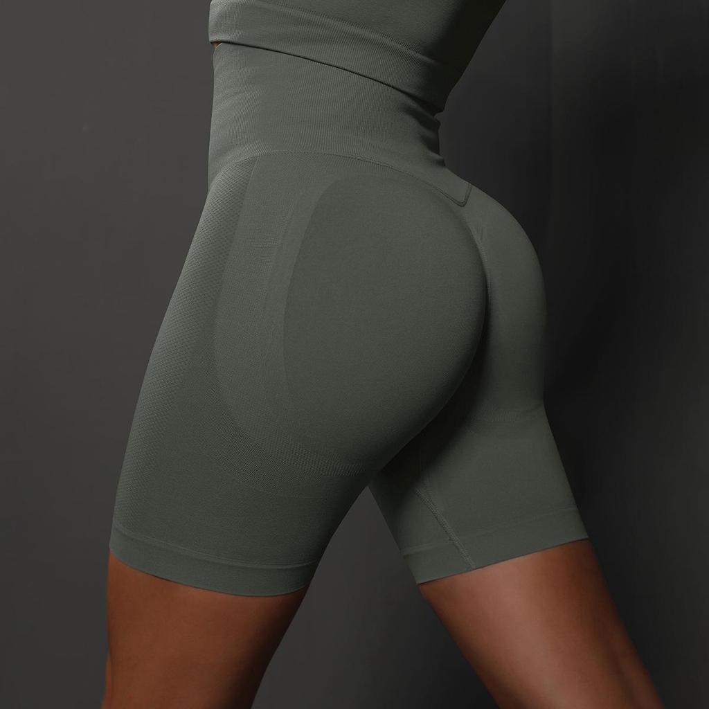 Peach Seamless Tummy Control High Waist Yoga Shorts for Women