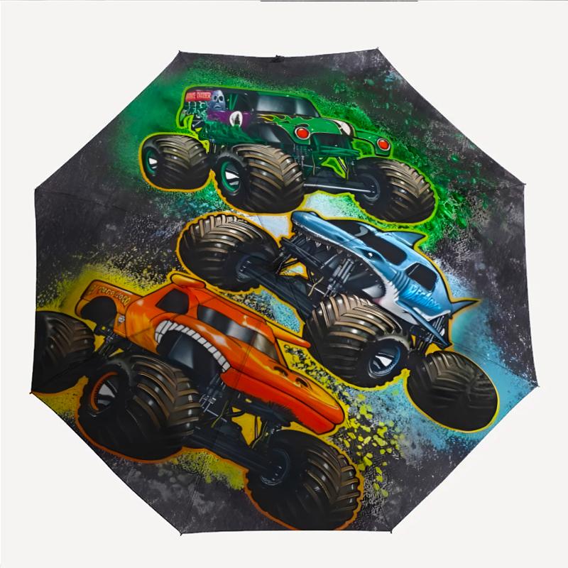 Monster Machines Fashionable Automatic Opening/Closing Folding Umbrella. Portable and Foldable, Ideal for Gift, Travel, and Daily Use.