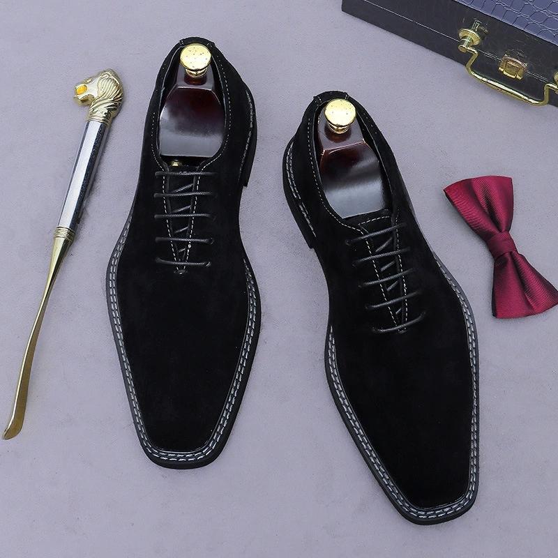 Fashion Men Suede Oxford Wedding Dress Party Shoes Brown Black Genuine Leather Casual Handmade Footwear For Men