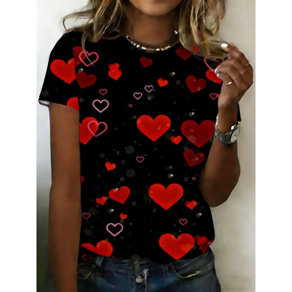 Summer Leopard Heart 3D Print T-Shirts Fashion Women's Round Neck Short Sleeve T Shirt Tees Harajuku Tops Female Clothing