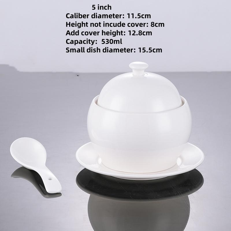 White Ceramic with Lid Steamed Egg Soup Bowl Rice Dessert Bowl Hotel Restaurant Bird's Nest Small Tonic Soup Cup Cooking Pot Set