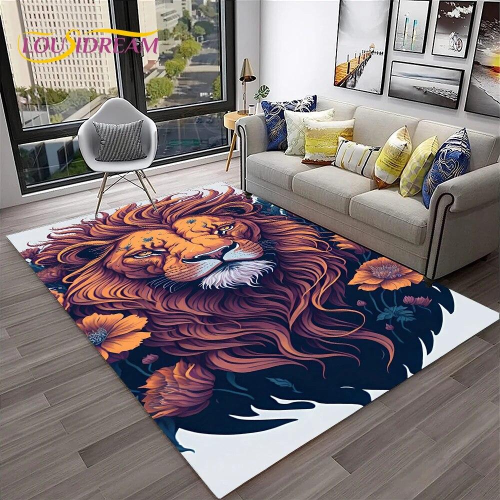 Cartoon Lion Animals Dream 3D Carpet Rug for Home Living Room Bedroom Sofa Doormat Decor,Kid Play Area Rug Non-slip Floor Mat