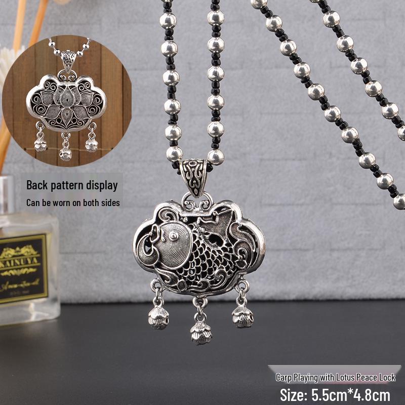 

Тибетское серебро Четыре стороны света Кисточка Подвеска Ожерелье