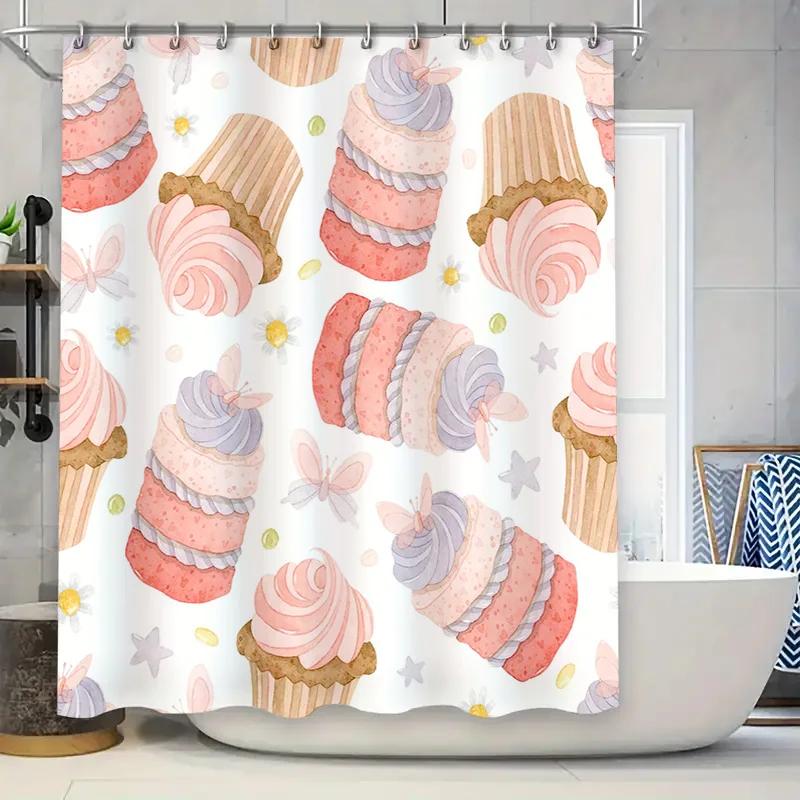 

Whimsical Bakery Cupcake Watercolor Shower Curtain Pink Purple Cake Decorative Bathroom Fabric Cute Pastel Kitchen Sink Splash B W60H190(CM)-1 Pcs
