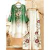 1116 European and American plus-size women's new vintage bohemian style round neck mid-sleeve set