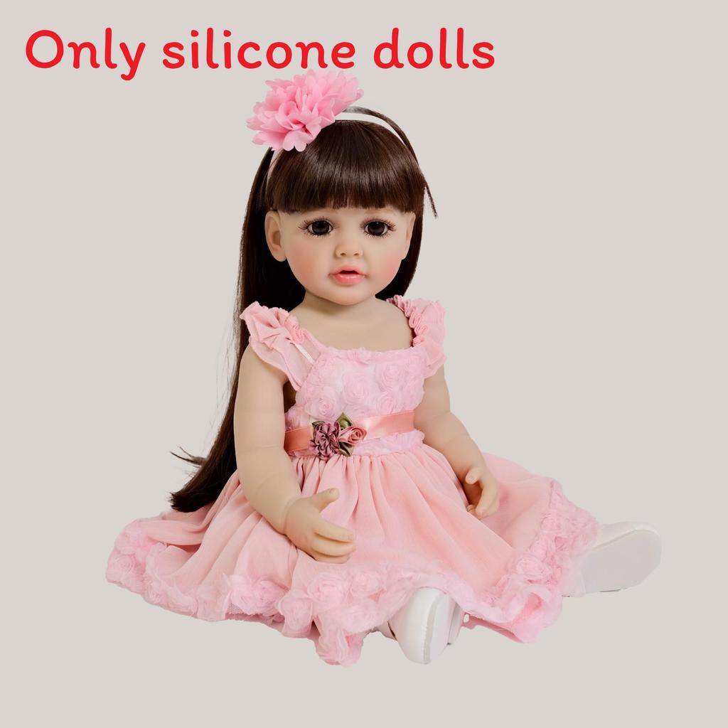 

Full Silicone Reborn Baby Doll With Pink Dress And Flower Decoration For Kids Birthday