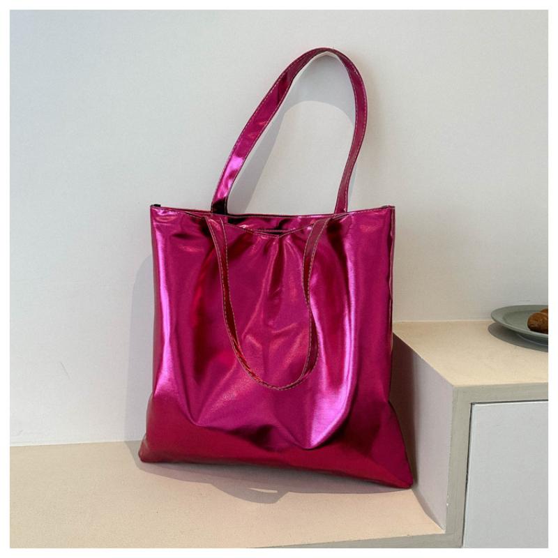 Glossy Tote Bags For Women Fashion High Capacity Shopping Pouch Pu Leather Handbags Shiny Casual Female Purse Girls Shoulder Bag