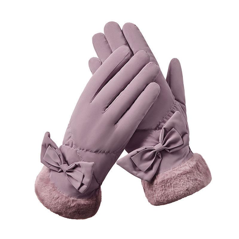 

Теплые перчатки на осень и зиму с бархатной подкладкой, милым бантом Мао Коу, для активного отдыха, велоспорта, вождения, с сенсорным экраном.