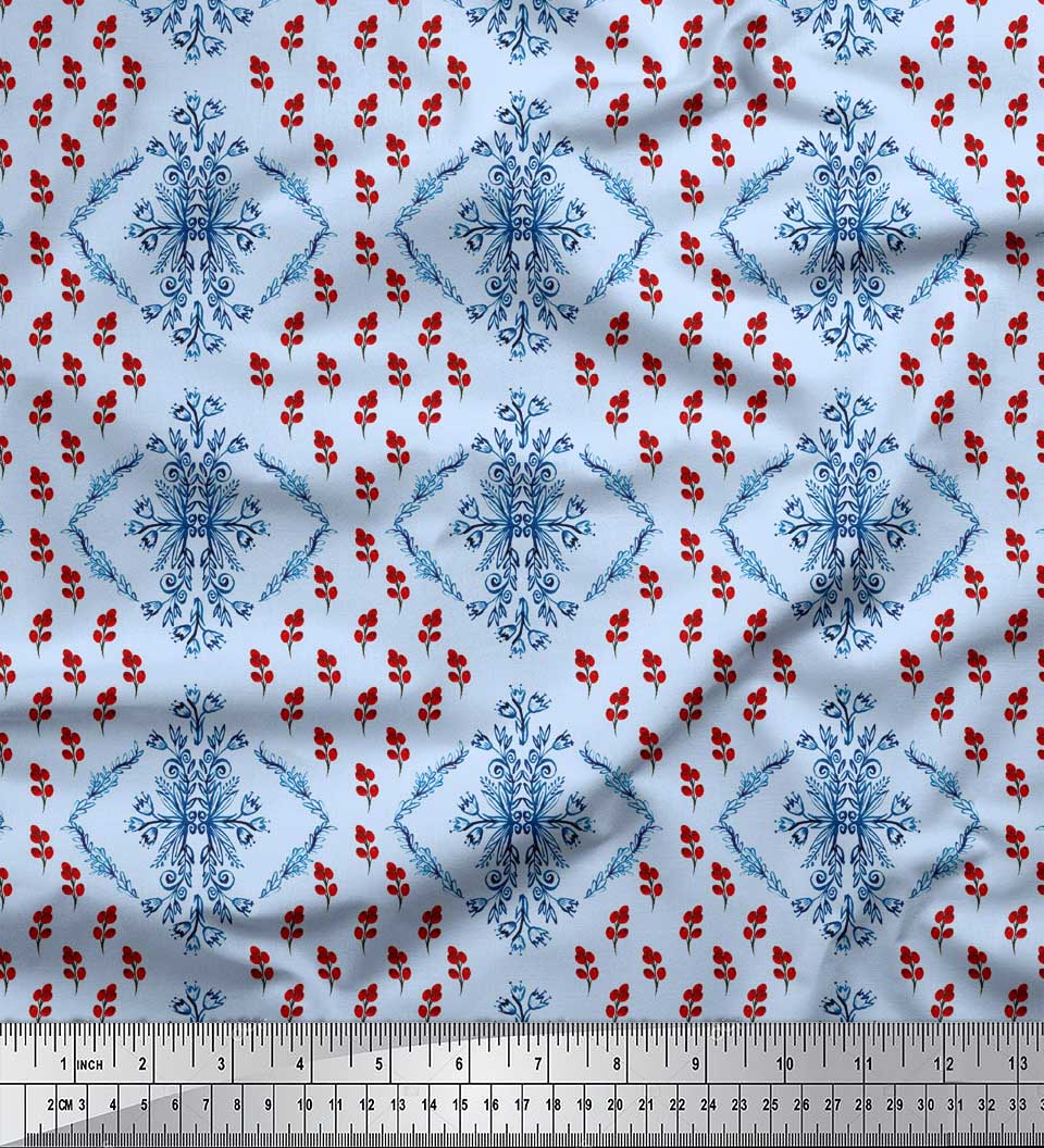 

Тканина Soimoi Green Japan Crepe Satin Art Art & Red Berries Fruits Print Тканина на метри 42 дюйма 42 Inch Wide - Poly Crepe синій