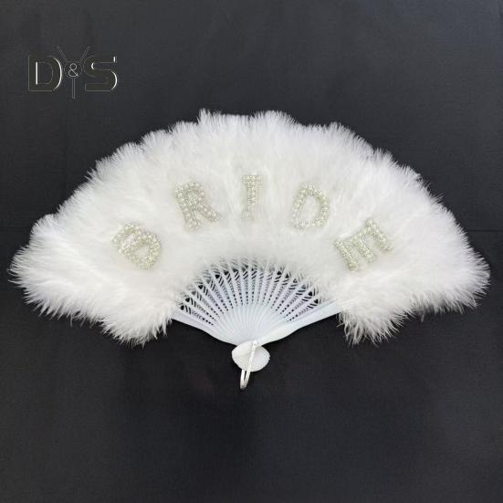 Vintage Feather Folding Fan Wedding Party Bride Hand Held Fan Portable Summer Fan Decoration Dance Performance Props Party Accessories