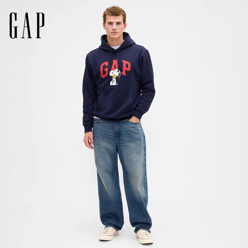 GAP Unisex Cartoon Print Logo Fleece Hooded Sweatshirt