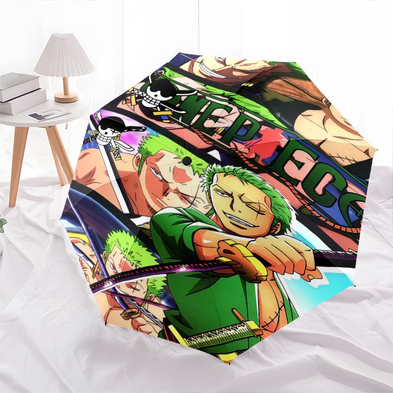 1 Stück Automatischer Faltregenschirm - Roronoa Zoro Muster Tragbares faltbares Design mit 8 Speichen Weihnachts-Geburtstagsgeschenke