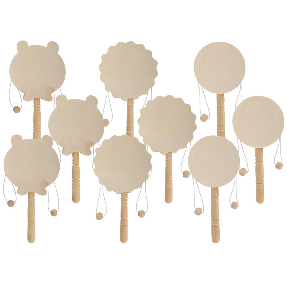 3 Sets Cartoon Wooden Rattle Baby Toys Wood Handcraft DIY Painting Early Education