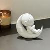 Yousheng 3D Printed Moon Astronaut Figurine, Sitting on Crescent Moon Spaceman Statue, Astronaut Desktop Decoration for Home