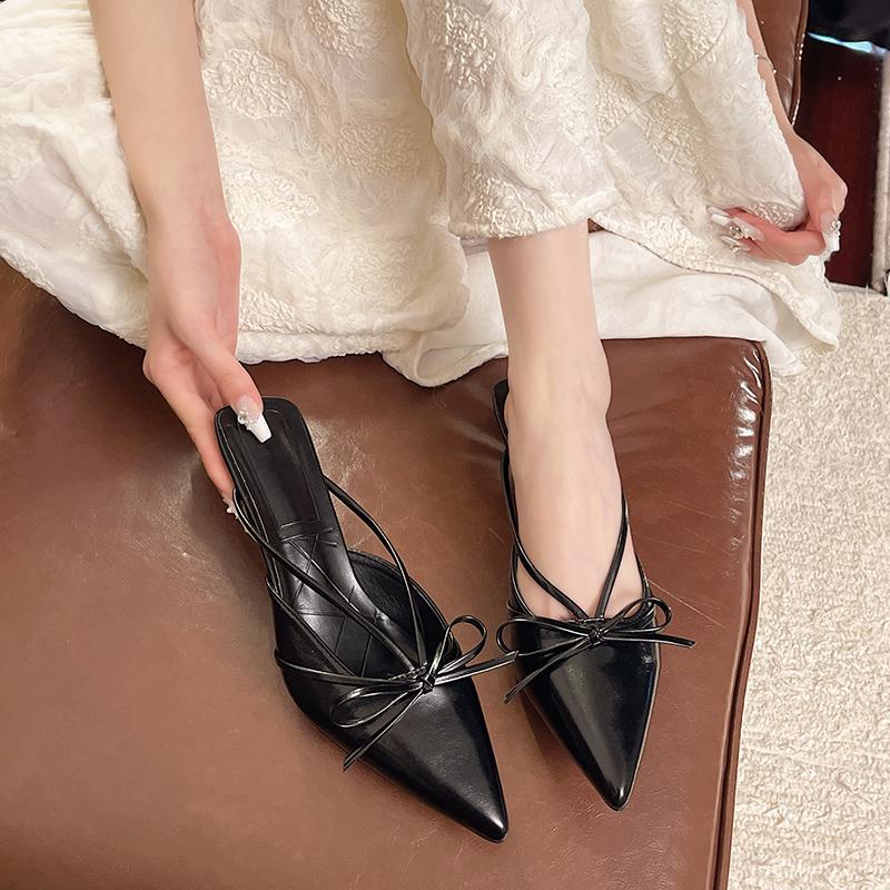 Fashion Summer Fashion Butterfly-knot Pointed Toe Women Sandals Casaul Low Heel Slingbacks Ladies Casual Dress Street Style Shoes