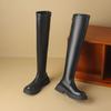 Krazing Pot Microfiber Autumn Winter Shoes Med Heels Flat Platform Size 42 Over-the-knee Boots Slip On Elastic Thigh High Boots