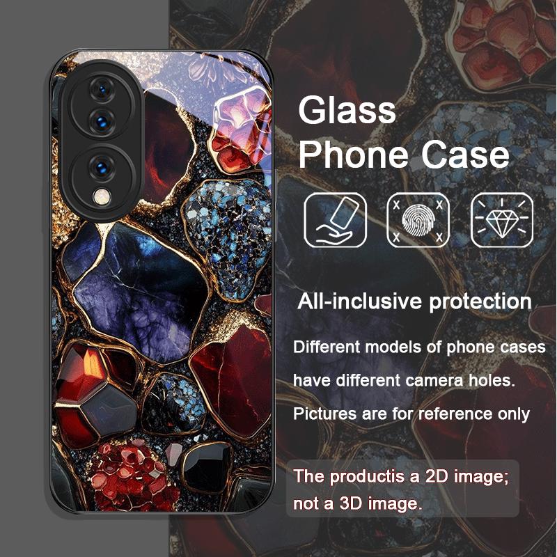 Gorgeous Emerald Pattern Tempered Glass Phone Case for Huawei Honor 200 Lite 100 300 Pro 90 GT X8 4G X9 Magic 7 6 5 Pro 5G Cover
