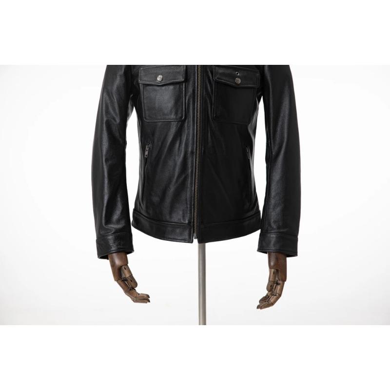 Chinese Size Genuine Leather Jacket Men Blue Black Natural Cowhide Slim Fit Men's Coat Casual Style Clothes Spring Autumn Asian Size M617